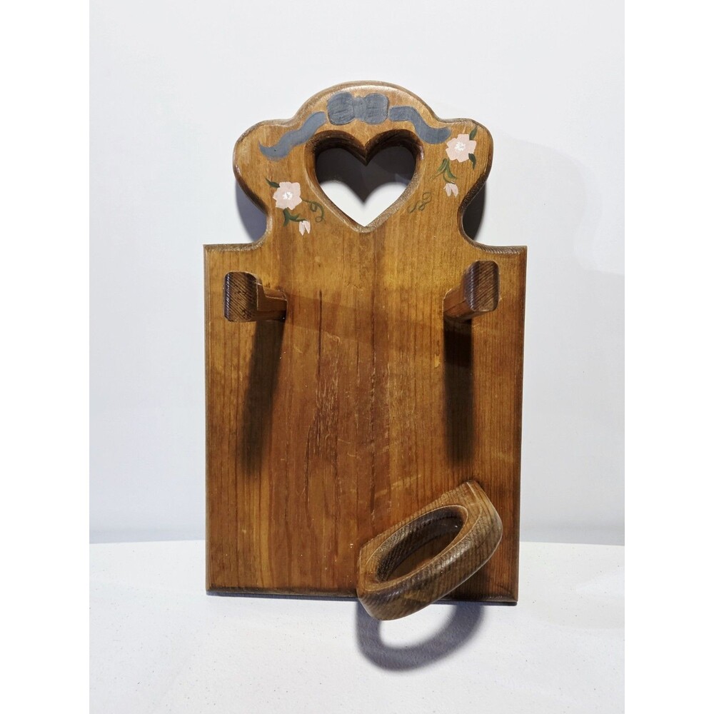 Wooden Cutout Heart Hair Dryer Holder 14" X 8.75" Cottagecore